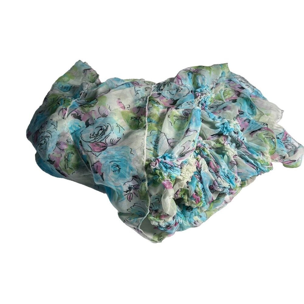 Elegant Ruffled Floral Print Scarf Multicolor Spring Summer 36”x12”